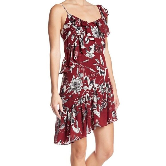 Parker Red Rooted Asymmetrical Floral Ruffle Dress - Picture 1 of 2